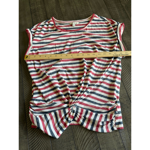 Women's Lucky Brand Striped Twist Front Tee Shirt Size M Red White Blue - Picture 4 of 4